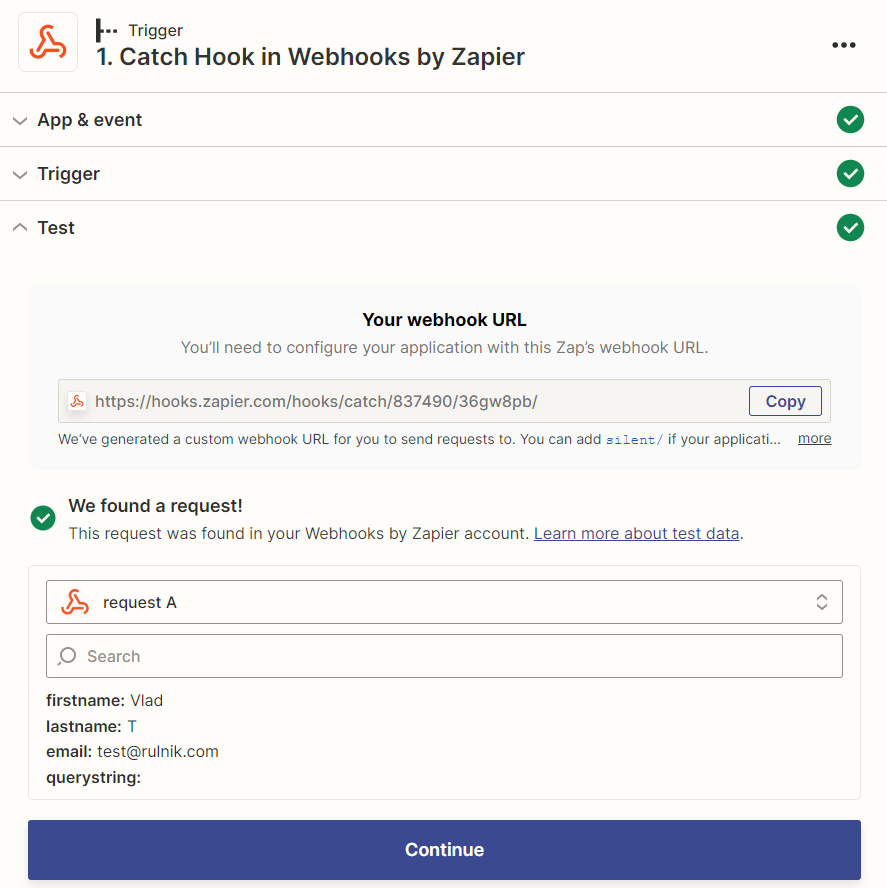 Zapier Test Trigger Results