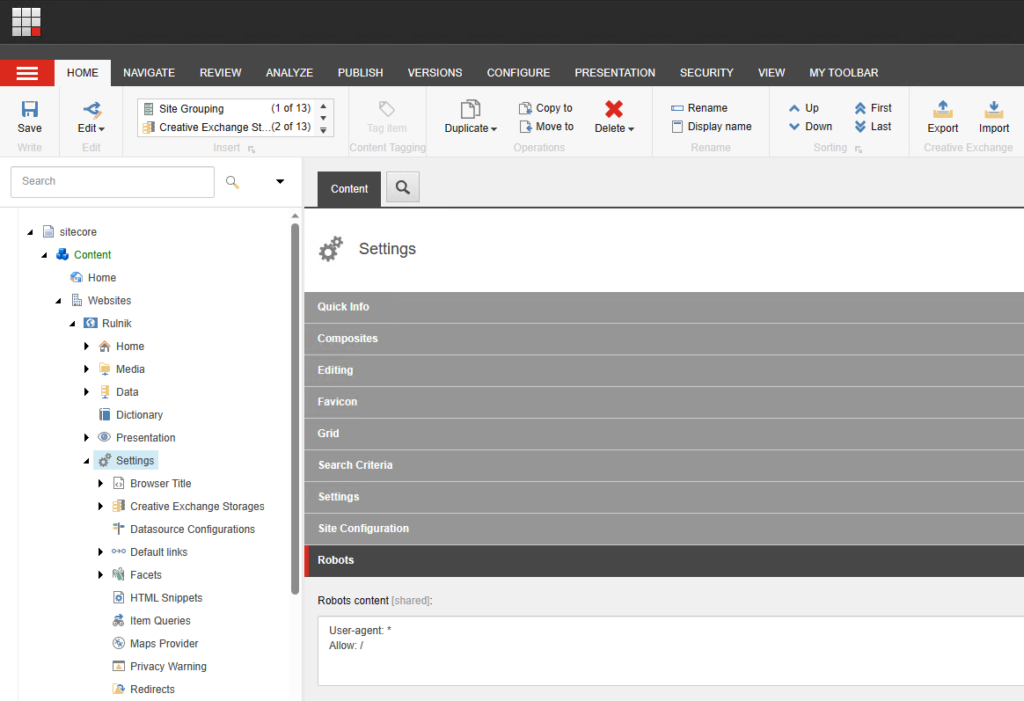 Sitecore SXA robots.txt file